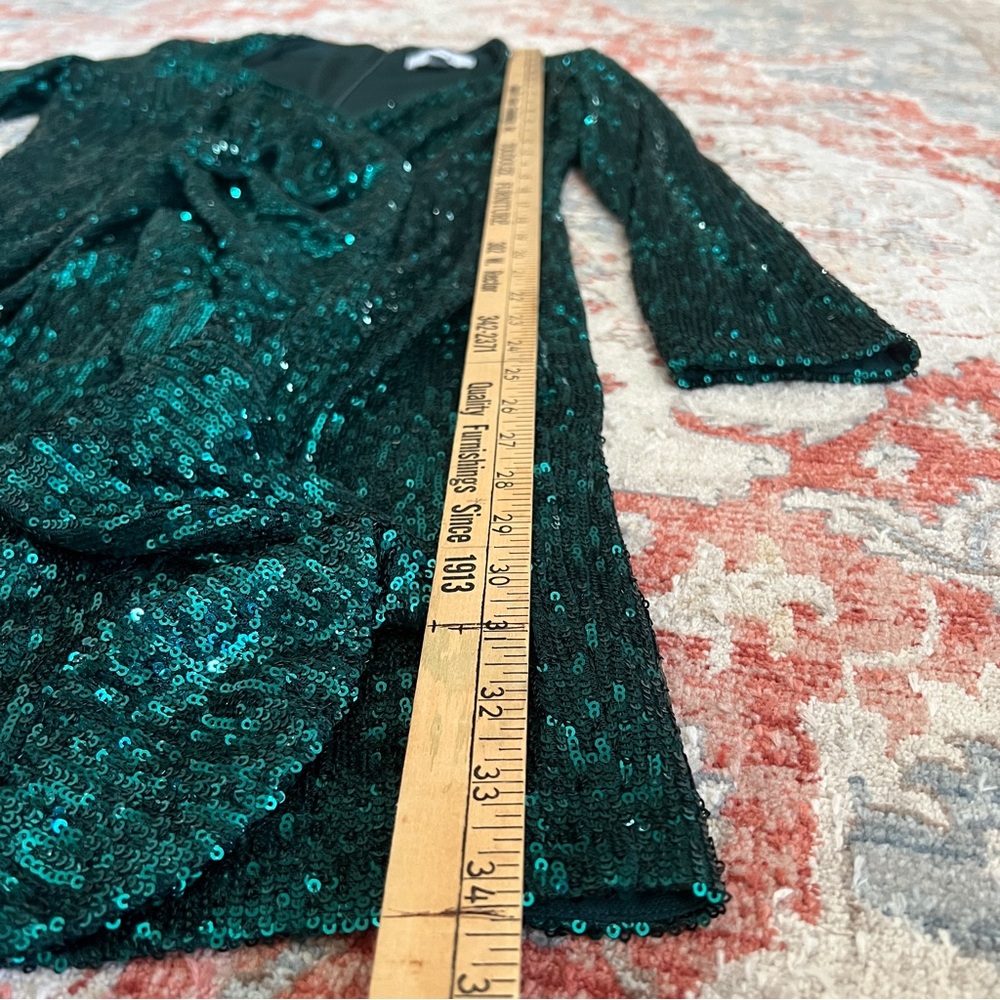 Badgley Mischka Womens Size 10 Sequin Wrap Sexy Emerald Green Short Mini Dress - Picture 6 of 9